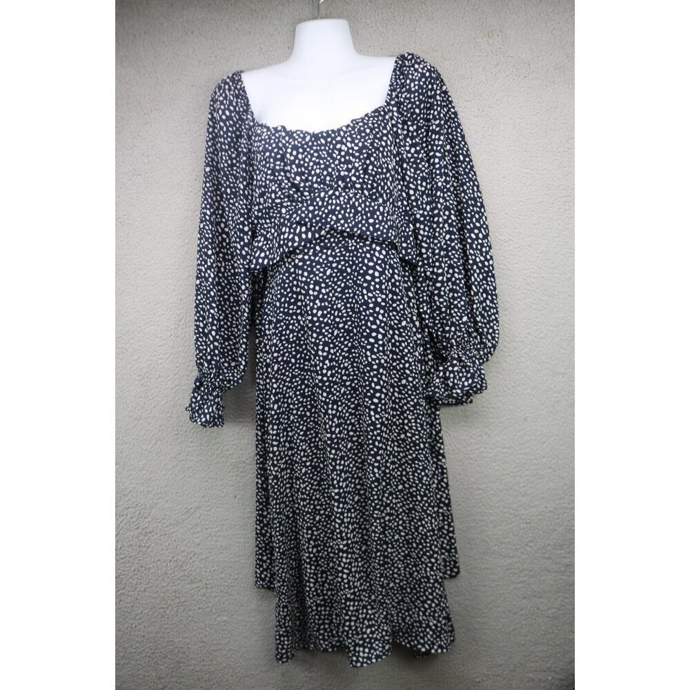 Mi Ami for Francesca's Long Balloon Sleeve Retro Babydoll Midi Dress-Med-Flowy